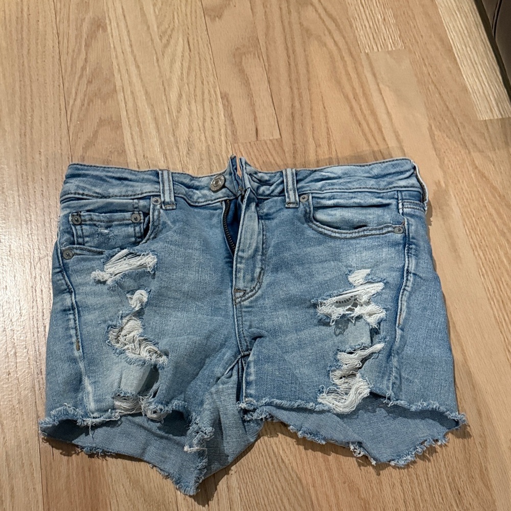 American Eagle Outfitters Light Blue Distressed Jean Shorts